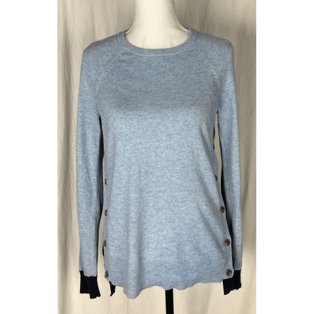 J. Crew‎ Sweater Womens Blue Wool Blend Side Button Pullover Size S